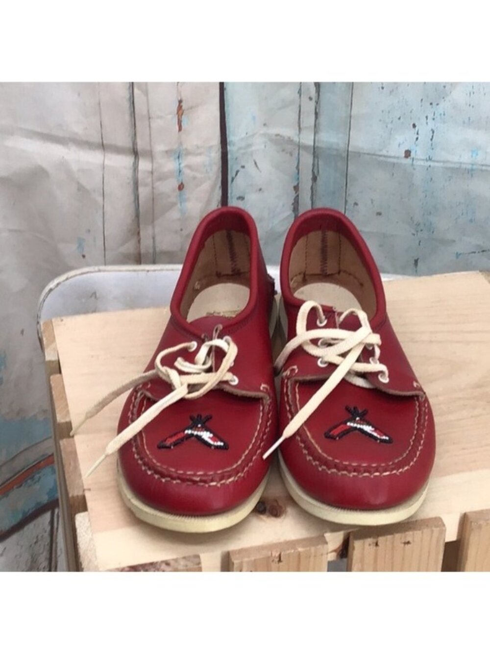J.L. Coombs Wigwam Moccasin Hand Sewn Leather Boat Shoes Red JR 3